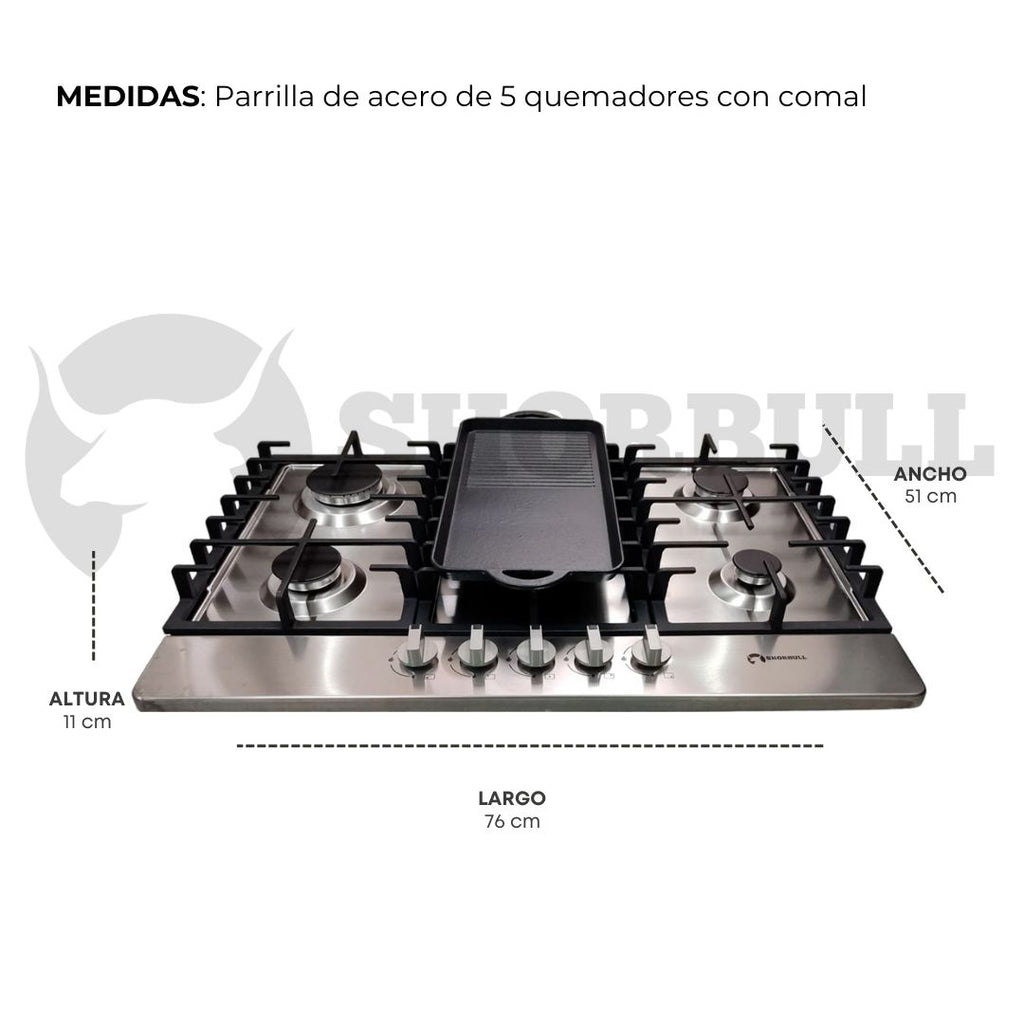 Estufa acero 5quemadores +comal Shorbull
